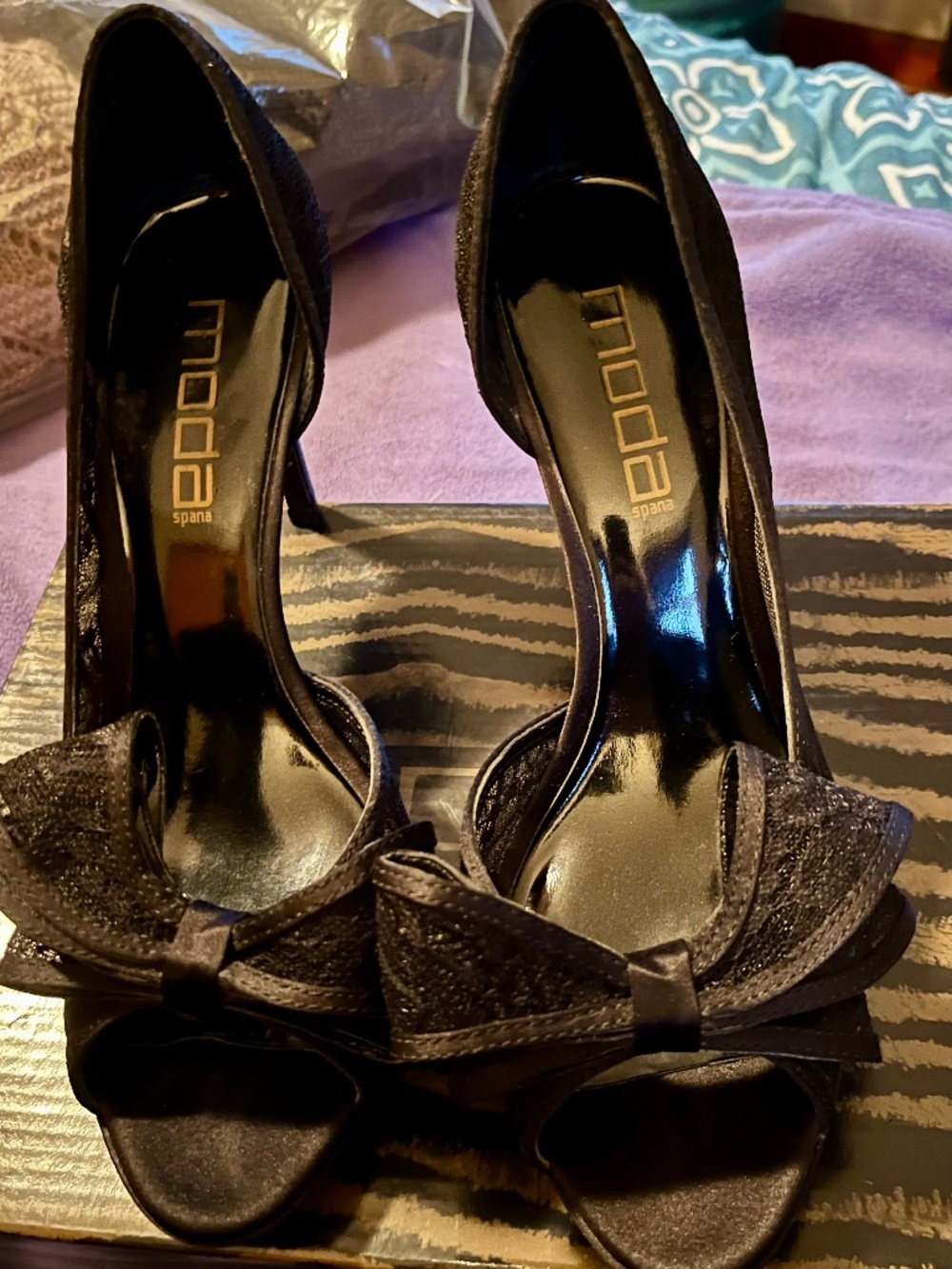 Moda Spana Peep toe lace heels, black 8
